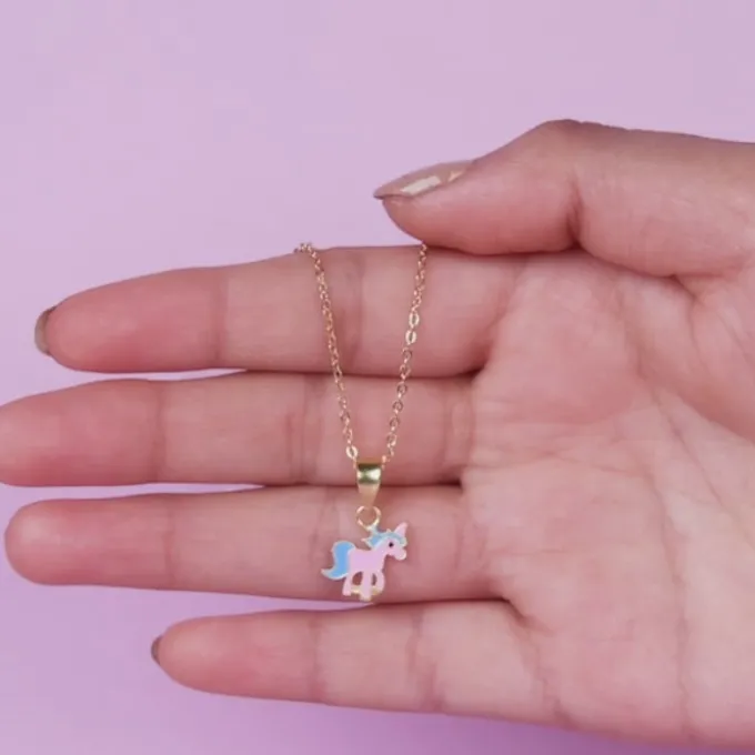 Golden Pie Unicorn Kids Pendant with Link Chain (7-10 yrs)