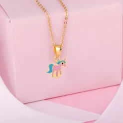 Golden Pie Unicorn Kids Pendant with Link Chain (7-10 yrs)