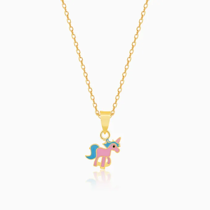 Golden Pie Unicorn Kids Pendant with Link Chain (7-10 yrs)