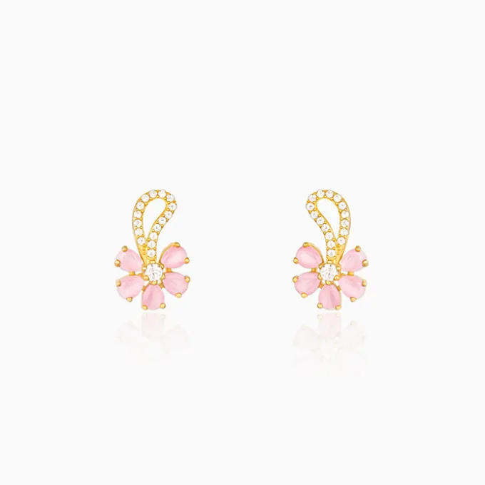 Golden Pink Floral Damsel Earrings