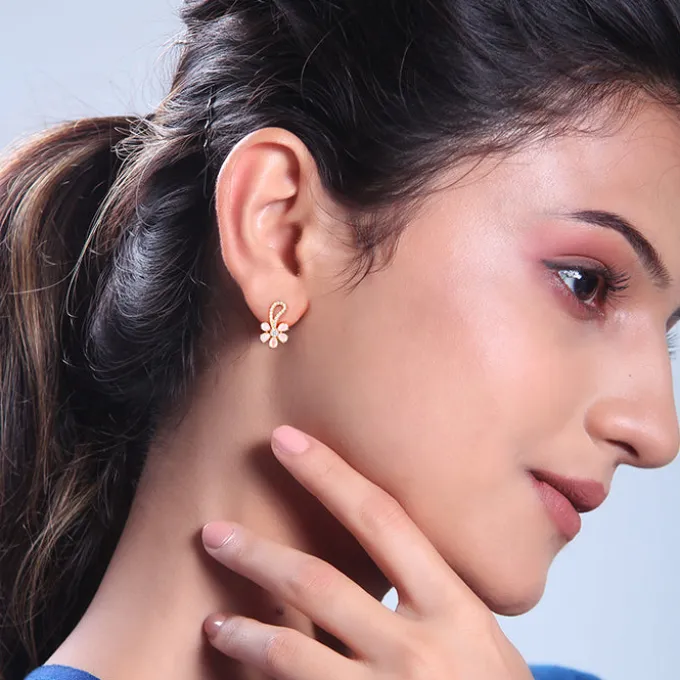 Golden Pink Floral Damsel Earrings