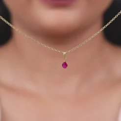 Golden Pink Pear Pendant With Link Chain