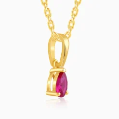 Golden Pink Pear Pendant With Link Chain