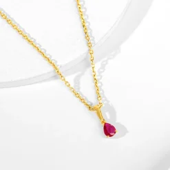 Golden Pink Pear Pendant With Link Chain