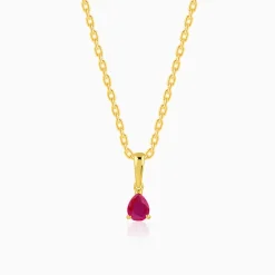 Golden Pink Pear Pendant With Link Chain