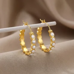 Golden Pola Pearl Hoops