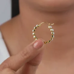 Golden Pola Pearl Hoops