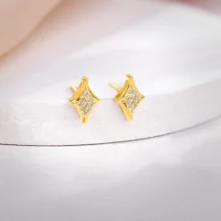 Golden Rhombus Glint Studs