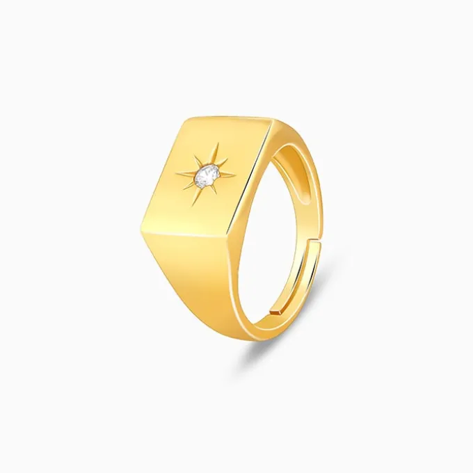 Golden Rise Star Signet Ring for Him (Size 22)