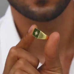 Golden Rise Star Signet Ring For Him