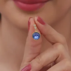 Golden Sapphire Blue Sphere Earrings