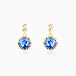 Golden Sapphire Blue Sphere Earrings