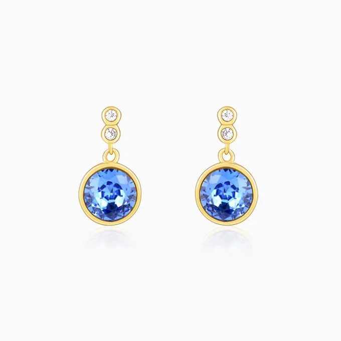 Golden Sapphire Blue Sphere Earrings