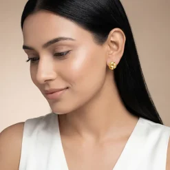Golden Sculpted Floral Stud Earrings