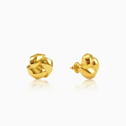 Golden Sculpted Floral Stud Earrings