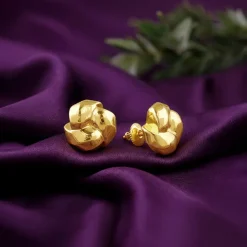 Golden Sculpted Floral Stud Earrings