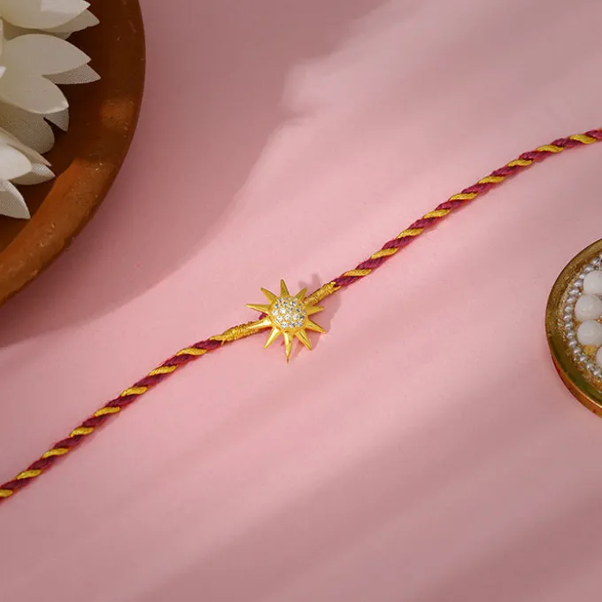 Golden Sparkling Sun Rakhi
