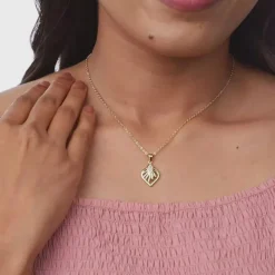 Golden Sun Leaf Pendant With Link Chain