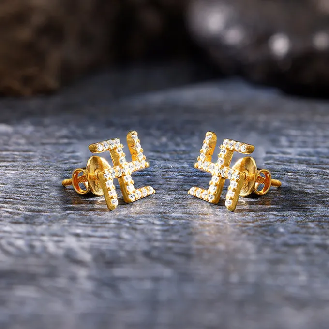 Golden Swastik Shine Stud For Him