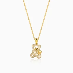 Golden Teddy Hug Pendant With Link Chain