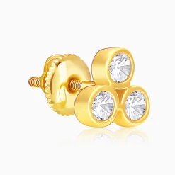 Golden Three-Stoned Stud Earrings