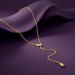 Golden Waterfall Lariat Necklace