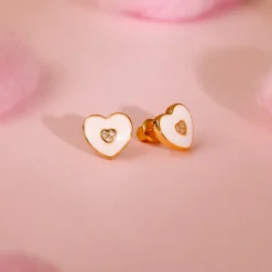 Golden White Heartie Kids Studs