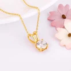 Golden Zircon Pendant with Link Chain