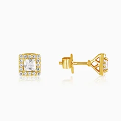 Golden Zircon Square Halo Earrings