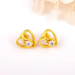 Golden Zircon Studded Heart Earrings