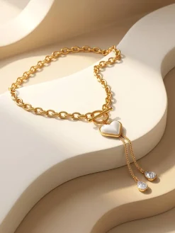 Heart Drip Gold Plated Lariat Necklace