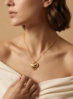 Heart Lock Gold Plated Pendant With Link Chain