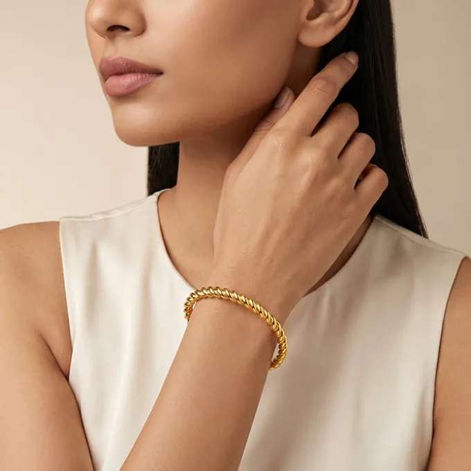 Kriti Sanon Golden Helix Twist Cuff Bracelet