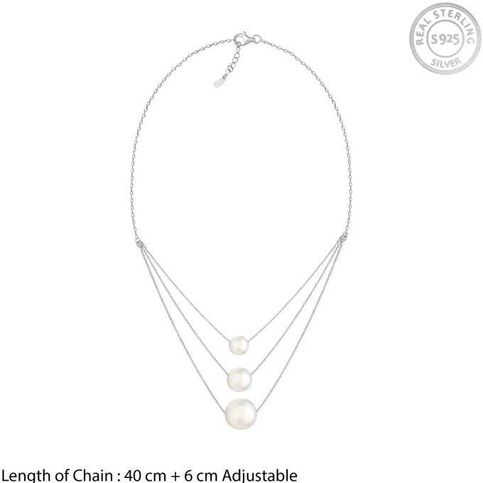 Kriti Sanon Silver Triple Layer Pearl Necklace With Link Chain