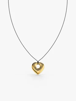 Lock Heart Gold Plated Pendant With Black Thread