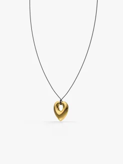 Lock Heart Gold Plated Pendant With Black Thread