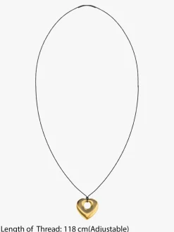 Lock Heart Gold Plated Pendant With Black Thread