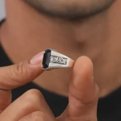 Oxidised Silver Bold Black Ring For Him