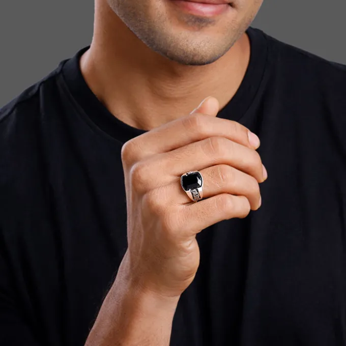 Oxidised Silver Bold Black Ring For Him
