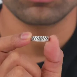 Oxidised Silver Chevron Ring For Him