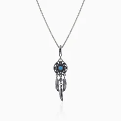 Oxidised Silver Dream Catcher Pendant With Box Chain