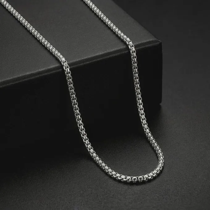 Oxidised Silver Flex Box Chain For Him