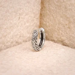 Oxidised Silver GeoGlint Hoop Earring For Him