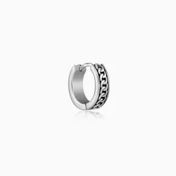 Oxidised Silver Linked Chain Hoop Stud For Him