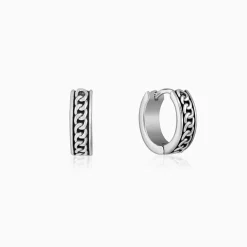 Oxidised Silver Linked Chain Hoop Stud For Him
