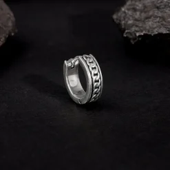 Oxidised Silver Linked Chain Hoop Stud For Him