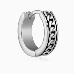 Oxidised Silver Linked Chain Hoop Stud For Him