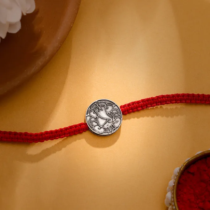 Oxidised Silver Lord Ganesha Sphere Rakhi