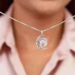 Oxidised Silver Moonstone Crescent Pendant with Box Chain