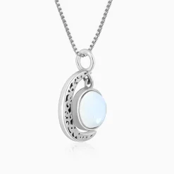 Oxidised Silver Moonstone Crescent Pendant with Box Chain